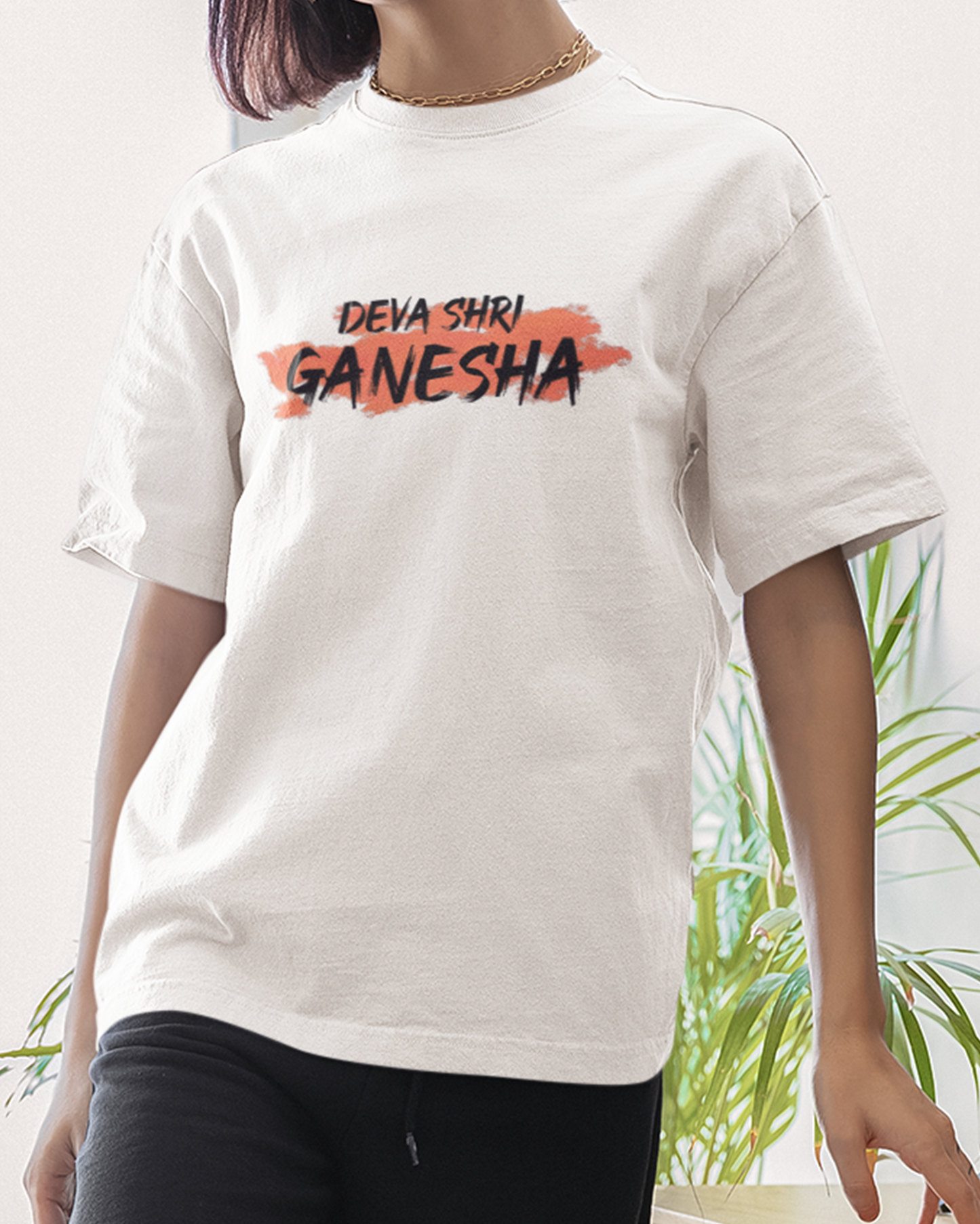 Deva Shree Ganesha Orange Oversized Tshirt